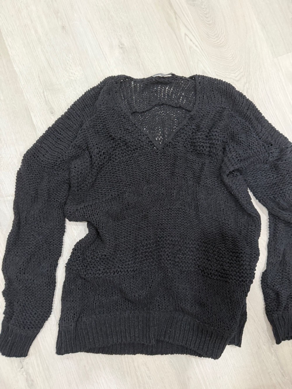 Vince Black Open-Knit V-Neck Sweater